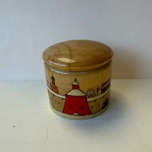Vintage Handcrafted Hand Carved and Painted Round Wooden Russian Trinket Box